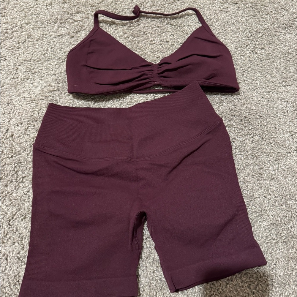 Plum Sports Bra and Shorts Set
